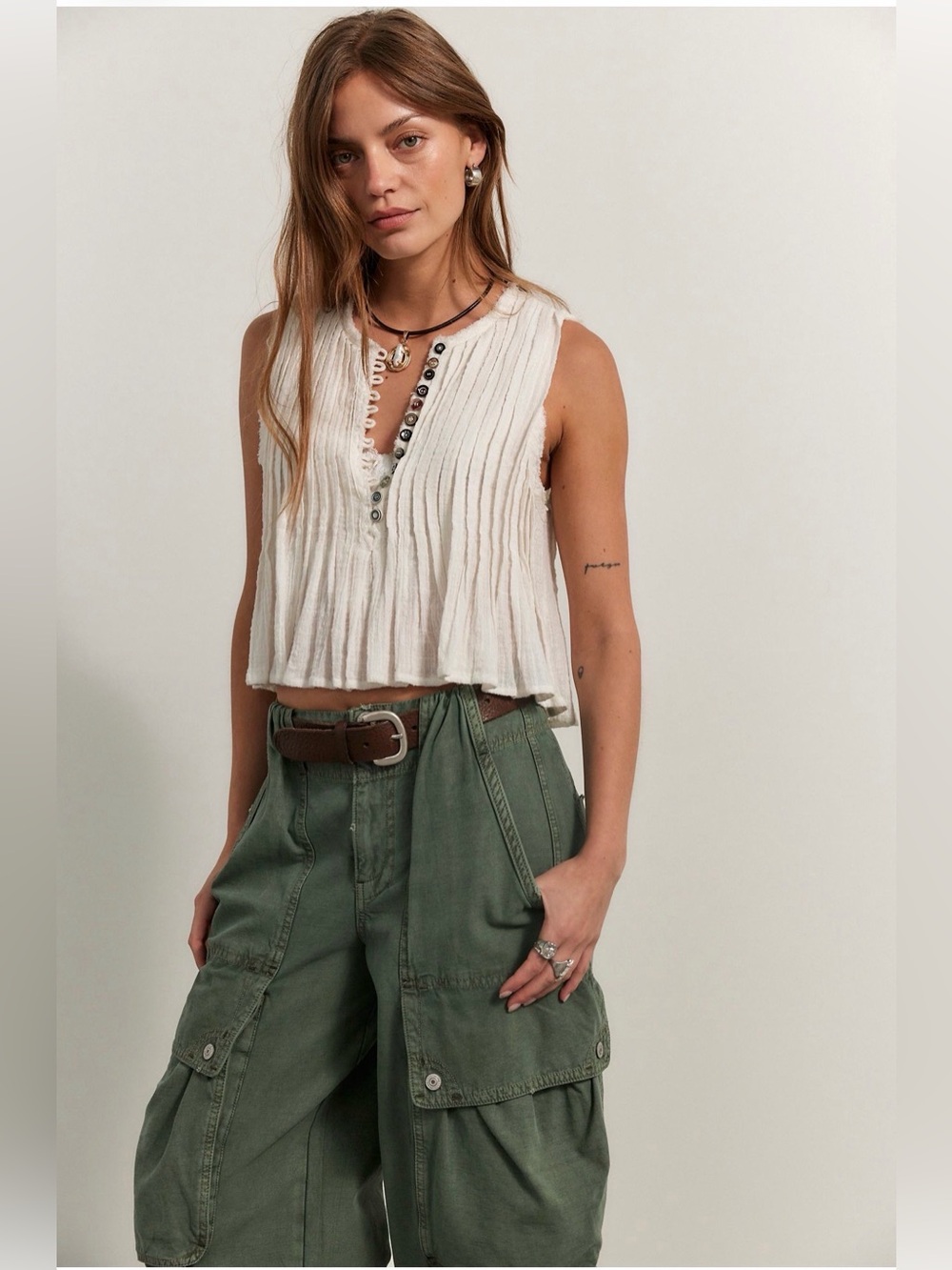 Free People Airy Parker Tank Top Size M Cream Boho
